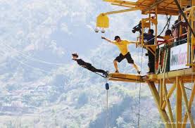 Thrilling bungee jump action shot at India's highest jump point in Rishikesh
